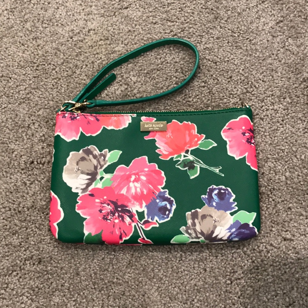 Brand new Kate Spade green floral wristlet.